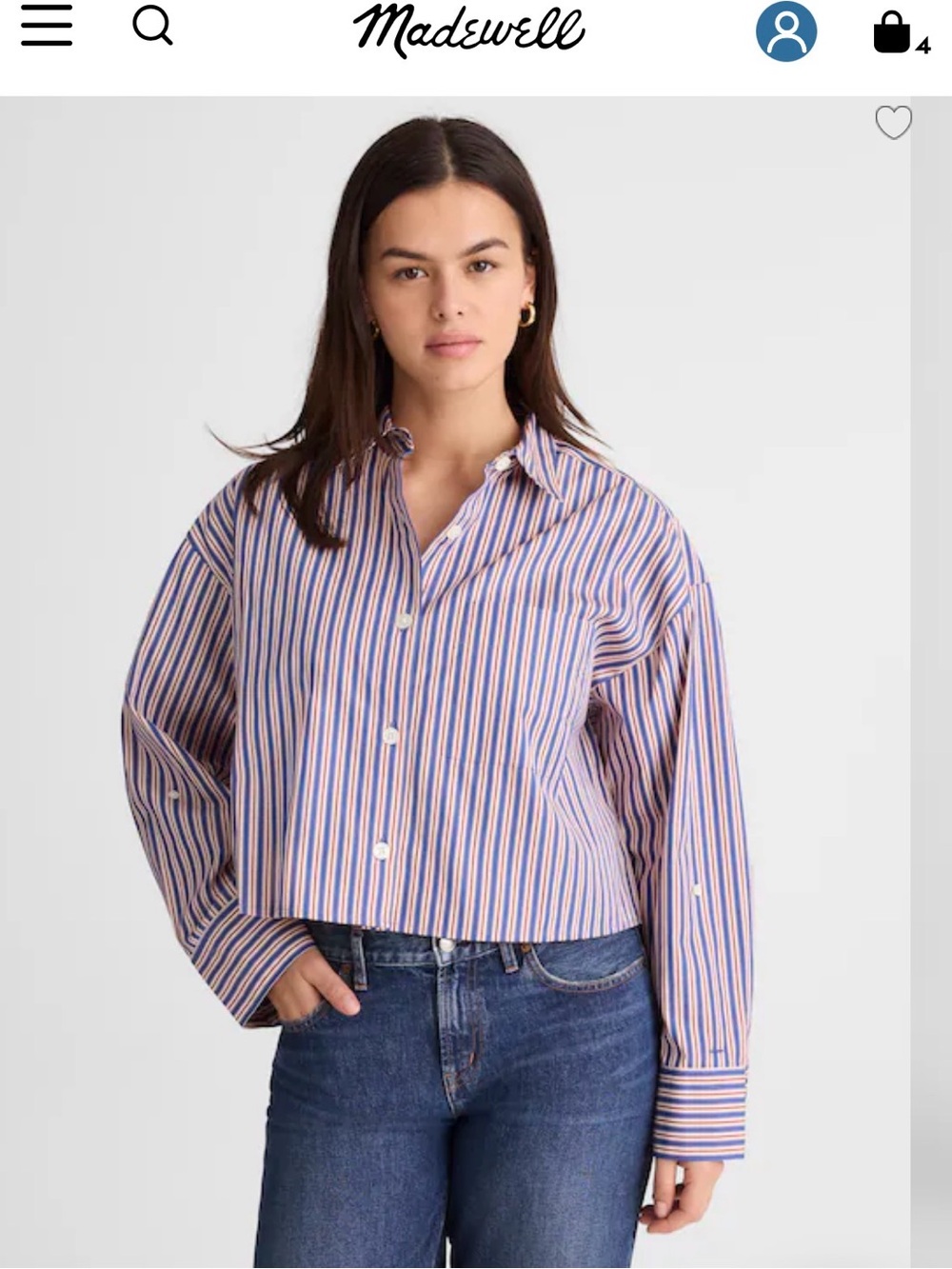 Madewell Blue and Pink Striped Cropped Button-Down Shirt